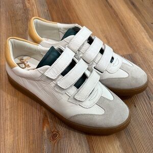 Sam Edelman White and Tan Velcro Sneakers